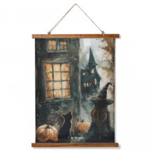 Witch and Black Cat Tapestry Wall Art