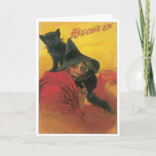 Witch And Black Cat Vintage Card