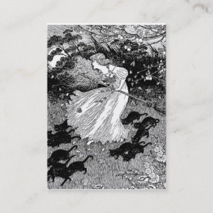 Witch and black cats in moonlight business card