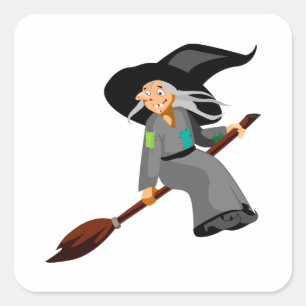Witch And Broomstick Square Sticker