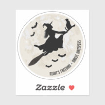 witch and cat flying on a broom