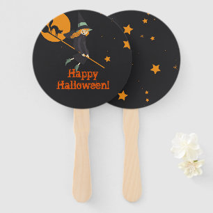 witch and cat Halloween Hand Fan