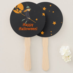 witch and cat  Halloween Hand Fan