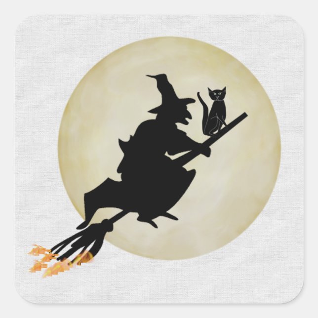 Witch and Cat Square Sticker (Front)