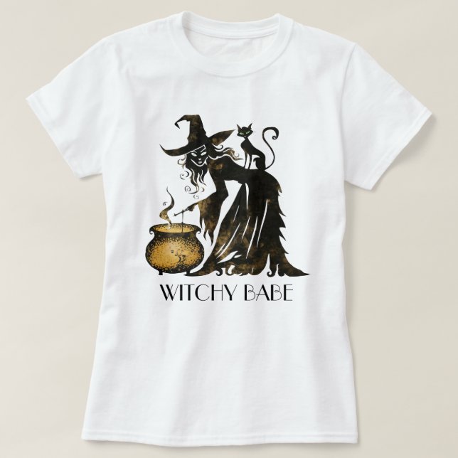 Witch and Cat T-Shirt (Design Front)