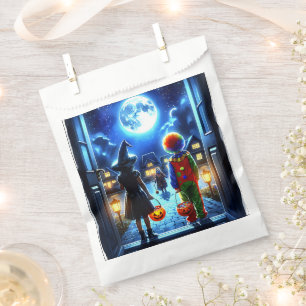 Witch and Clown looking at a Monster Halloween Favour Bags