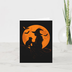 Witch And Cute Cat Black Kitten For Halloween Card
