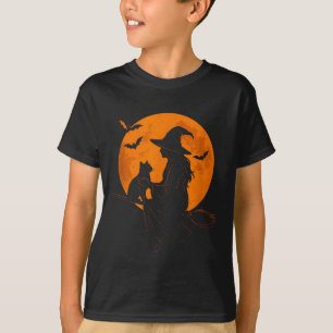 Witch And Cute Cat Black Kitten For Halloween Cost T-Shirt