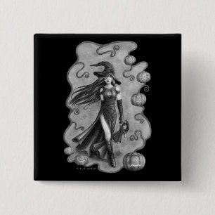 Witch and Doll Halloween 15 Cm Square Badge