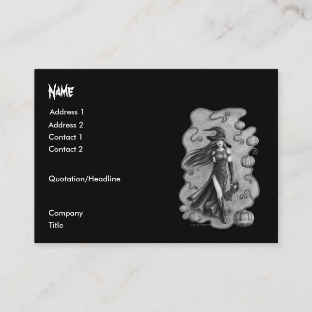 Witch and Doll Halloween Business Card (Front)