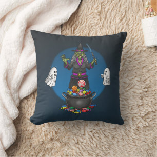 Witch and Ghosts Trick or Treat Halloween Cushion