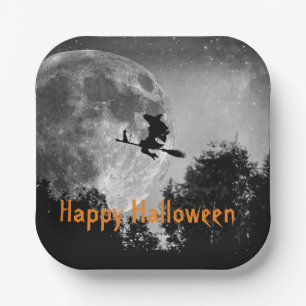 Witch and Moon Halloween Customisable  Paper Plate