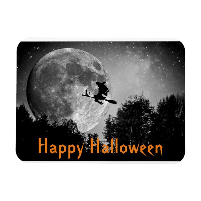 Witch and Moon Halloween Magnet (Horizontal)