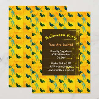 Witch and Mummy Pattern Halloween Retro Invitation