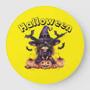 Witch and Pumpkins Halloween Wall Clock