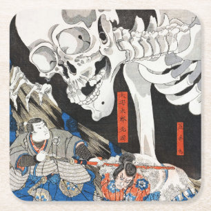 Witch and the Skeleton Spectre, Utagawa Kuniyoshi Square Paper Coaster