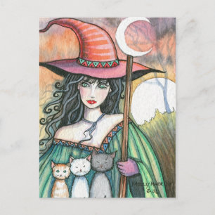 Witch and Trio Halloween Postcard