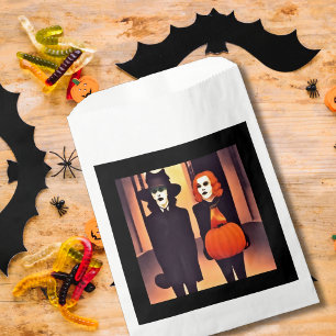 Witch and vampire for Halloween in town Favour Bags