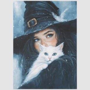 Witch and White Cat Decoupage Tissue Paper