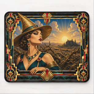 Witch, Art Deco Mythical Mouse Pad
