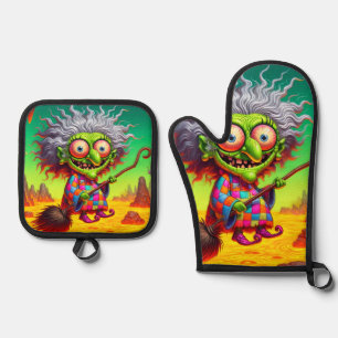 Witch Art Oven Mitt & Pot Holder Set