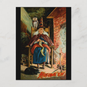Witch at Fireplace Postcard