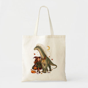 Witch & Bajadasaurus Halloween Trick-or-Treat Tote Bag