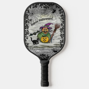 Witch , Bat , Cat and Pumpkin , Happy Halloween! Pickleball Paddle