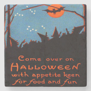 Witch Bat Full Moon Night Witching Hour Stone Coaster
