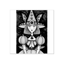 WITCH BAT GIRL, GOTH HALLOWEEN RUBBER STAMP