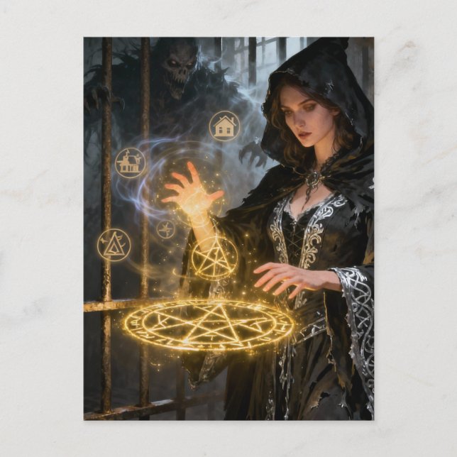 Witch behind bars Horror Theme Art Postcard (Front)