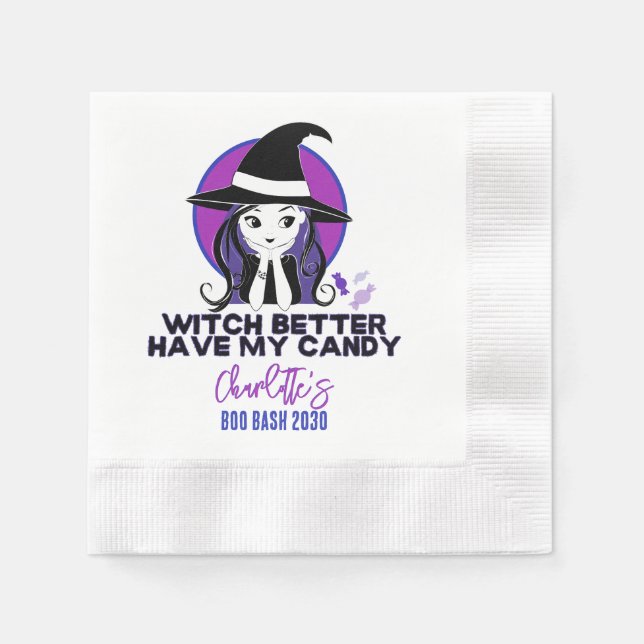 Witch better have my candy-Cute Purple Witch Napkin (Front)