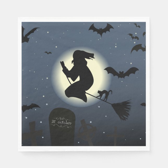 Witch, Black cat and Bats Napkin (Front)