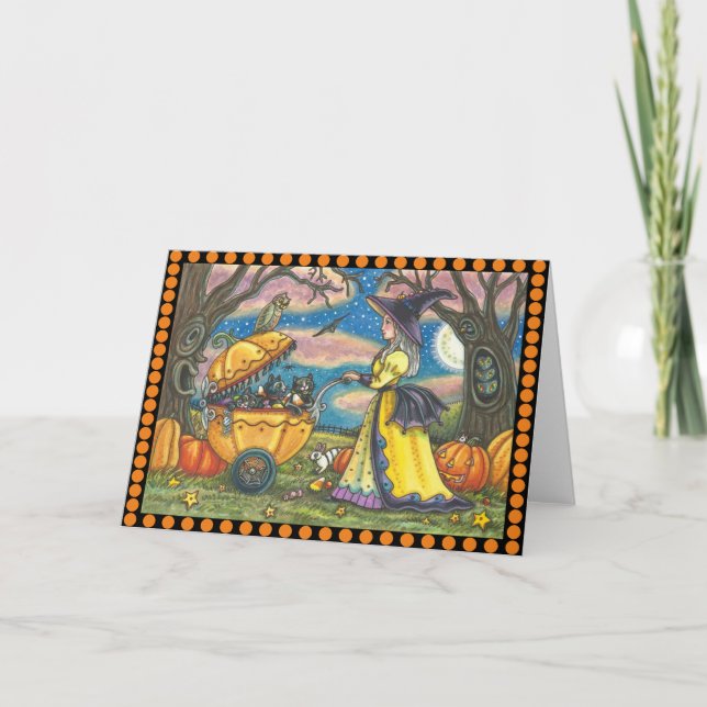 WITCH, BLACK CAT BABY BUGGY, Greeting Card Blank (Front)