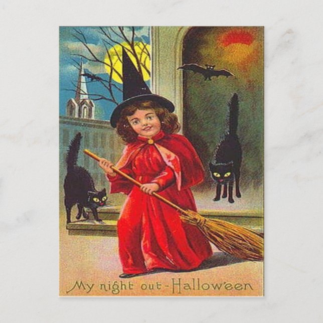 Witch Black Cat Bat Full Moon Postcard (Front)
