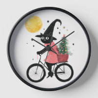 Witch Black Cat Cycling at Night Spooky Christmas