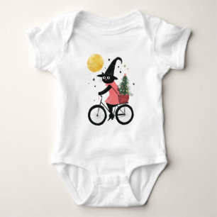 Witch Black Cat Cycling Cute and Spooky Christmas Baby Bodysuit