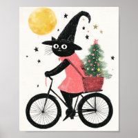 Witch Black Cat Cycling Cute and Spooky Christmas