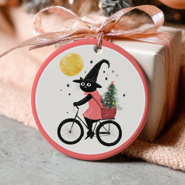 Witch Black Cat Cycling Xmas Tree Witchy Christmas Ceramic Tree Decoration (Creator Uploaded)