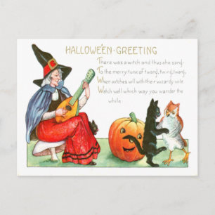 Witch Black Cat Guitar Jack O Lantern Owl Postcard