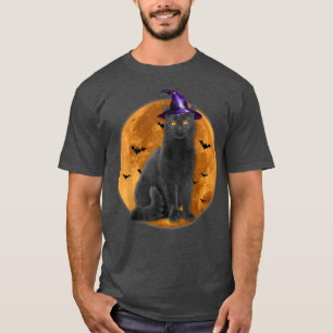 Witch Black Cat Halloween Moon Cat Lovers Animal L T-Shirt