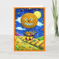WITCH, BLACK CAT IN HOT AIR BALLOON FOLK ART Verse