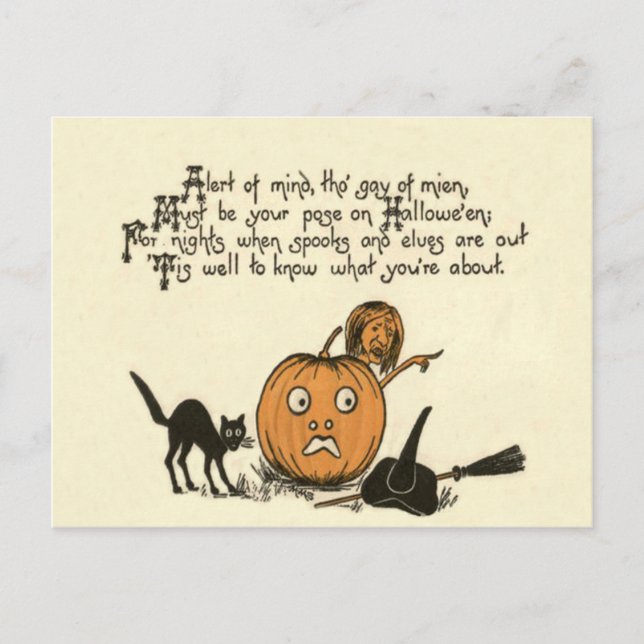 Witch Black Cat Jack O Lantern Poem Postcard (Front)