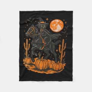 Witch Black Cat Riding Horse Halloween Pumpkin Moo Fleece Blanket