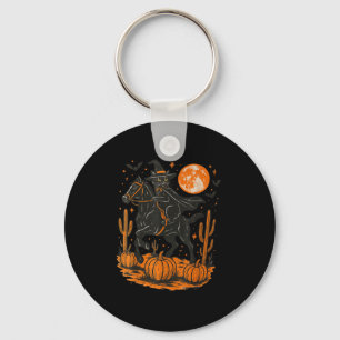 Witch Black Cat Riding Horse Halloween Pumpkin Moo Key Ring