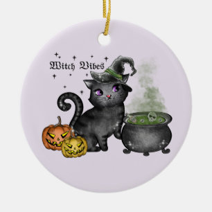 Witch Black Cat   Witch Vibes Ceramic Tree Decoration