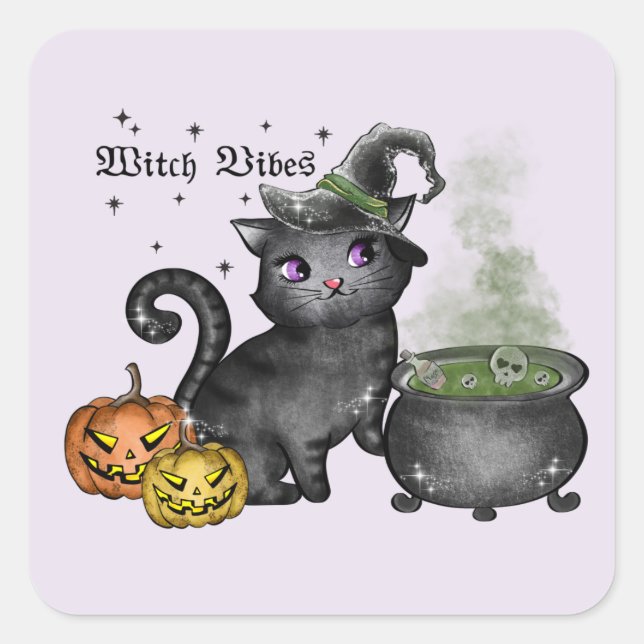 Witch Black Cat | Witch Vibes Square Sticker (Front)