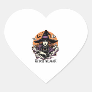 Witch Black Cat Witchy Magic Vintage Halloween Wom Heart Sticker