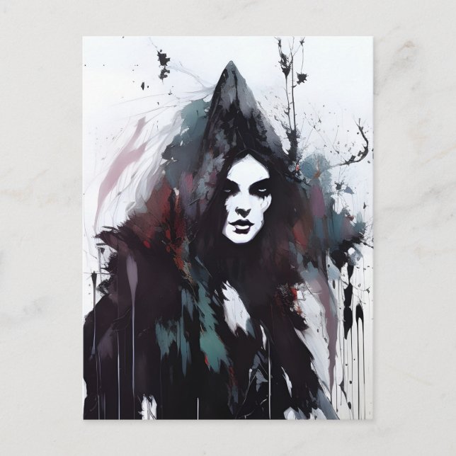Witch Black Ink Painting Postcard (Front)