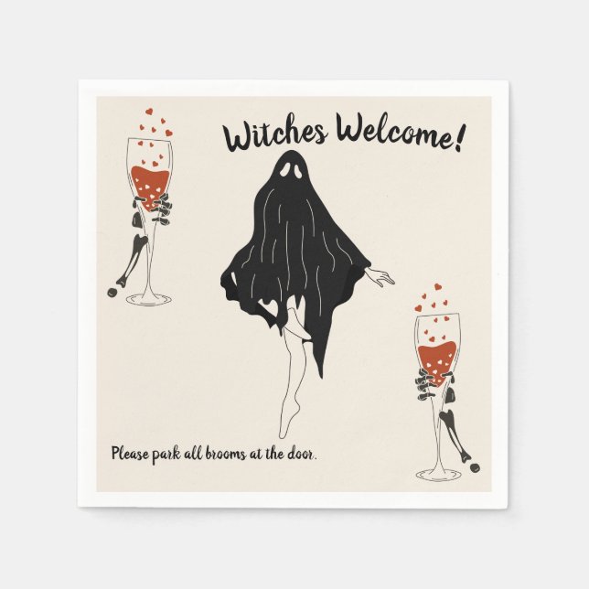 Witch Bloody Cocktail Hart Skeleton Hand Halloween Napkin (Front)